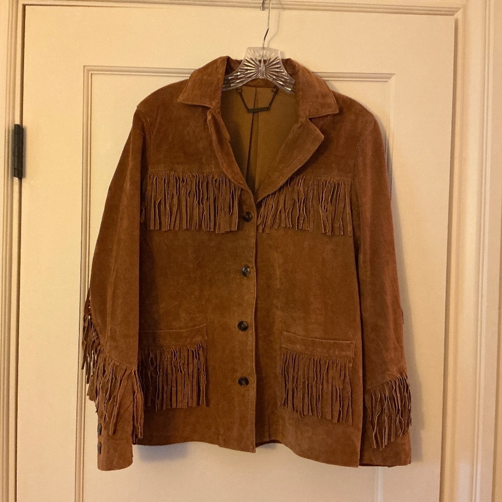 Fringe suede leather lined jacket
